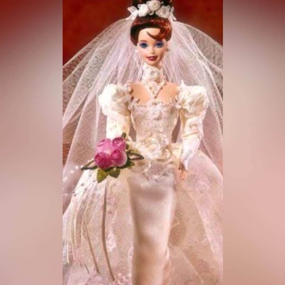 Romantic Rose Bride Barbie. Porcelain Collector Doll. NRFB